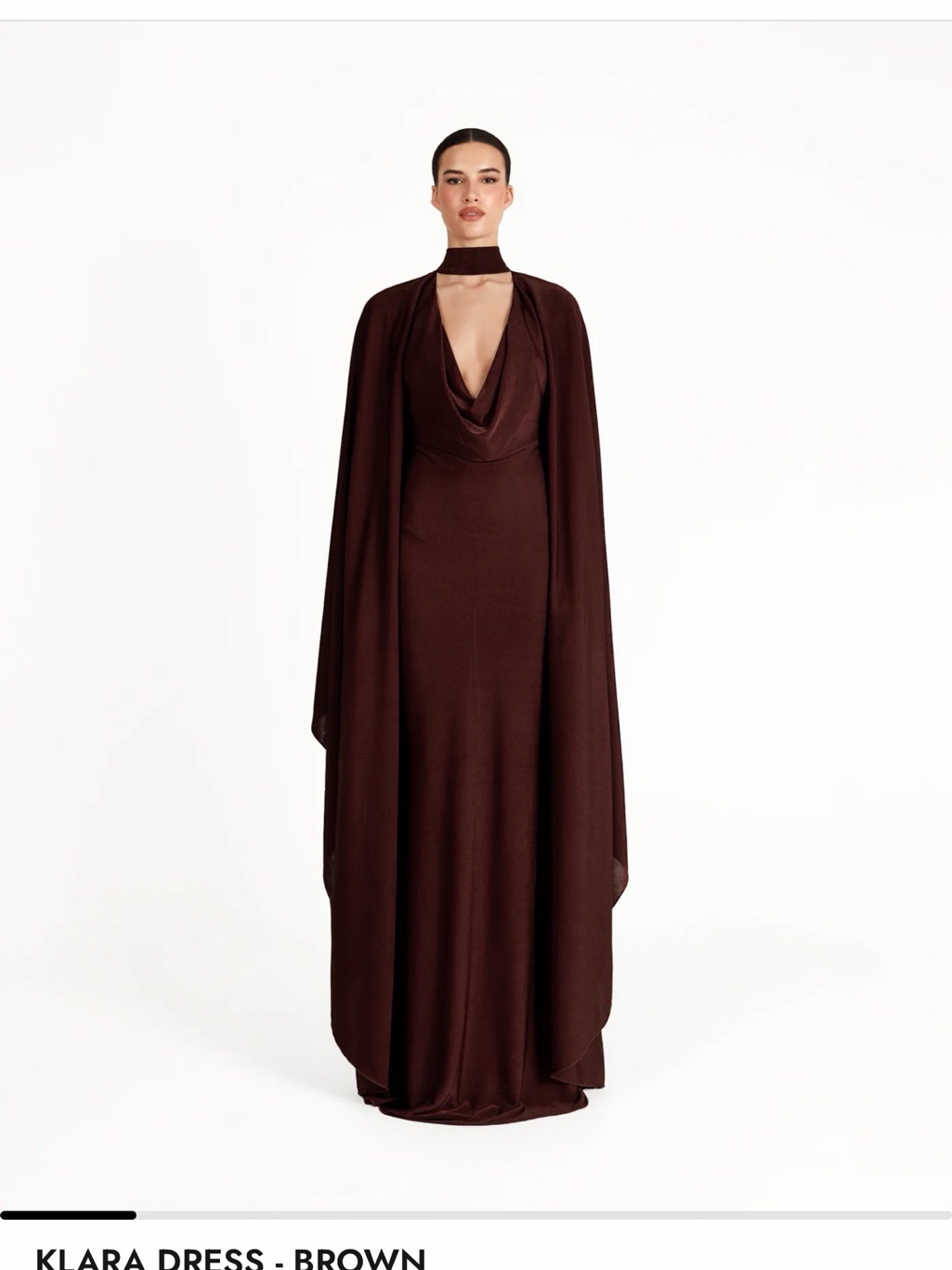Khanum's Brown Cowl-Neck Maxi Dress With Dramatic Cape — image 2 of 2